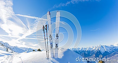 Ski in winter season, mountains and ski touring. Stock Photo