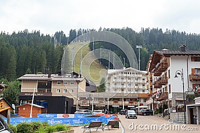 Ski world cup piste 3Tre in ski resort Madonna di Campiglio in Italy Editorial Stock Photo