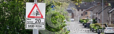 Skid risk road speed limit safety sign Stock Photo