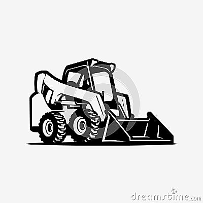 Skid Steer Loader Vector Design. Bulldozer Silhouette Monochrome Isolated in White Background Vector Illustration