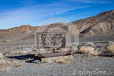 Skidoo Pipeline Information in Death Valley Editorial Stock Photo