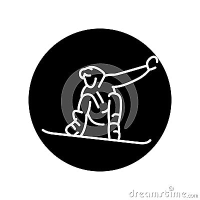 Skier color line icon. Skiing in winter Alps. Vector Illustration