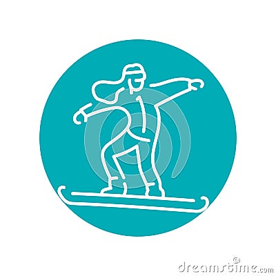 Skier color line icon. Skiing in winter Alps. Vector Illustration