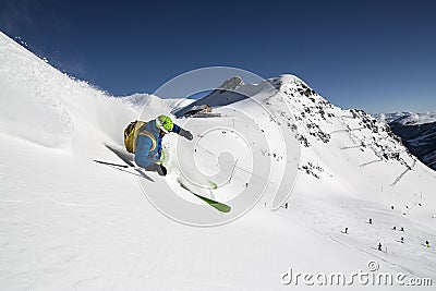 Skier in deep powder, extreme freeride - austria. Editorial Stock Photo