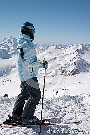 Skier in helmet Stock Photo