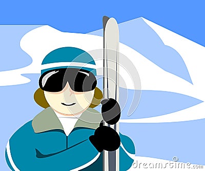 Skier holding skies
