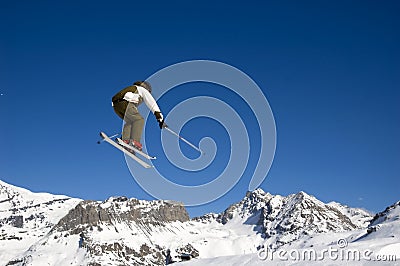 Skier jumping high in the air Stock Photo