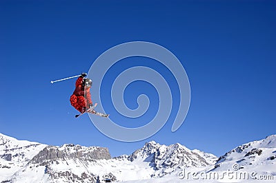 Skier jumping high in the air Stock Photo