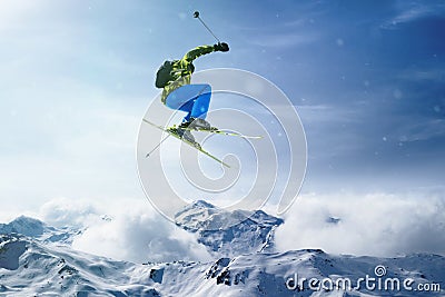 Skier jumps in the Mountains Editorial Stock Photo