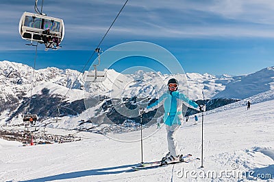 Skier mountains in the background. Ski resort Livigno Stock Photo