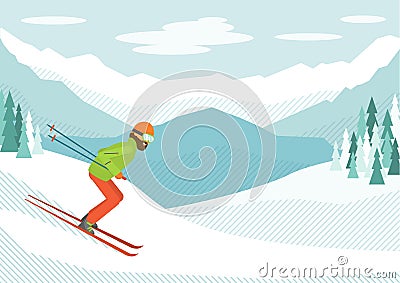 Skier in the mountains Vector Illustration