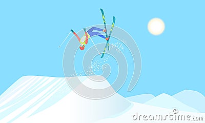 Skier over the springboard. Vector Illustration