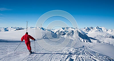 Skier on ski slope Stock Photo