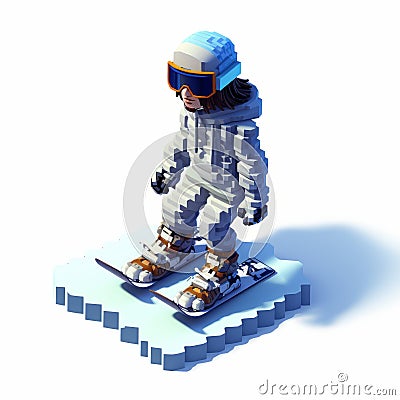 Hyper-realistic 8-bit Snowboarding Pixel Art On White Background Stock Photo