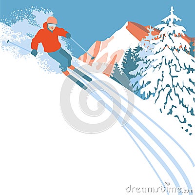 Skier on a snow slope Vector Illustration