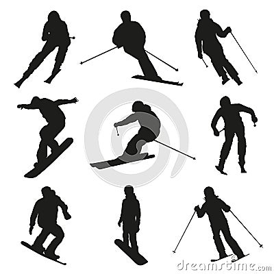 Skier and snowboarder. Set of vector silhouettes Vector Illustration