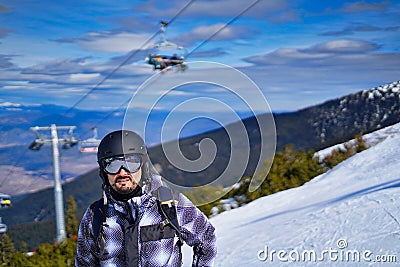Skier on the top of the mountain Stock Photo
