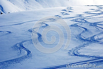 Skier tracks on snow dunes Stock Photo