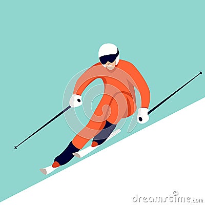 Skier , vector illustration,flat style, profile Vector Illustration