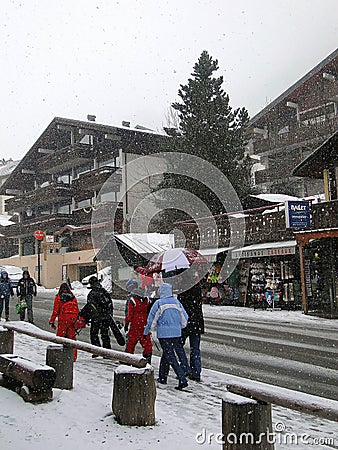 Skiers come back to town Editorial Stock Photo