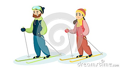 Skiers couple in snow. Vector Illustration