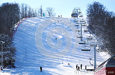 Skiers going down the slope at Horseshoe ski resort in Barrie, Canda Editorial Stock Photo