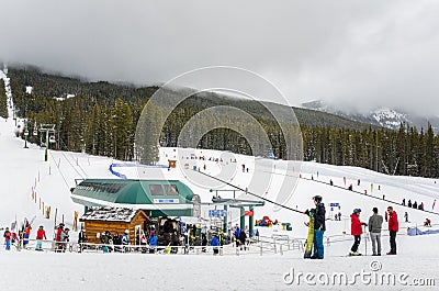 Skiers at Lake Luoise Sky Resort Editorial Stock Photo