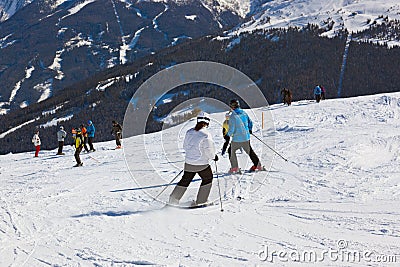 Skiers at mountains ski resort Bad Gastein Austria Stock Photo