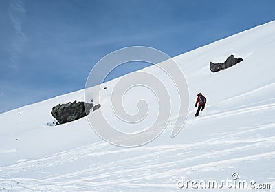 Skiers off piste in alpine ski resort Editorial Stock Photo