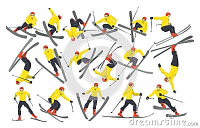 skiers set. Vector Illustration