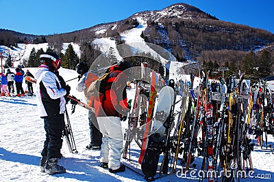 Skiers take their skis ready, to hit the slopes Editorial Stock Photo