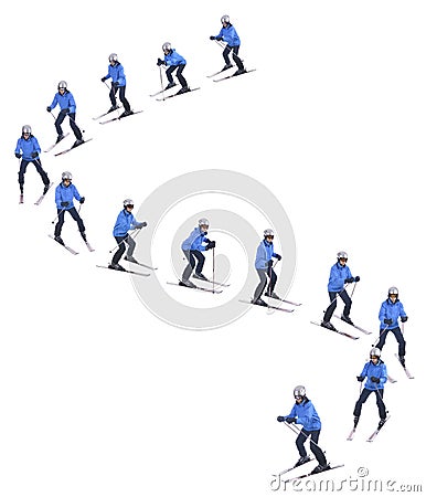 Skiier demonstrate how to slide downhill Stock Photo