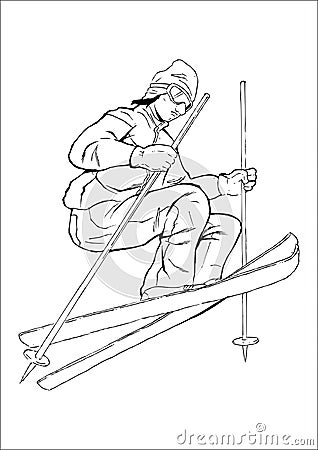 Skiing Cartoon Illustration