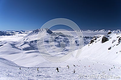 Skiing in alps Stock Photo