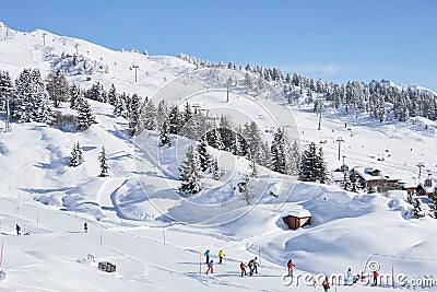 Skiing area near Aletsch glacier in Switzerland. Editorial Stock Photo