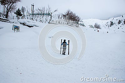 Skiing in the Auli Mountains, Uttarakhand, India Stock Photo