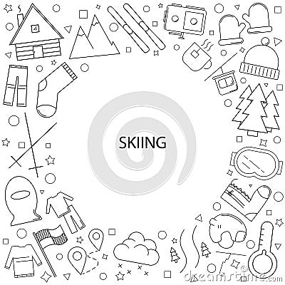 Skiing background from line icon. Linear vector pattern. Vector Illustration