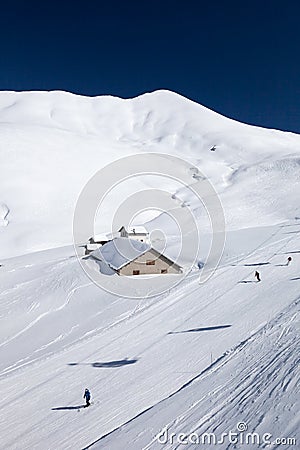 Skiing in Dolomites in Italy Stock Photo