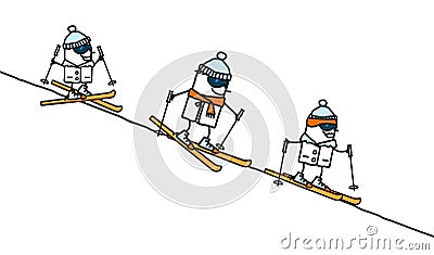 Skiing family Vector Illustration