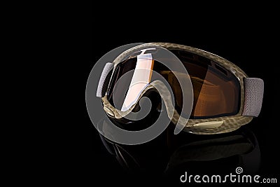 Skiing goggles on a black background Stock Photo