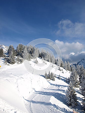 Skiing slope in the alps in germany Stock Photo