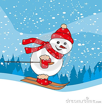 Skiing snowman Vector Illustration