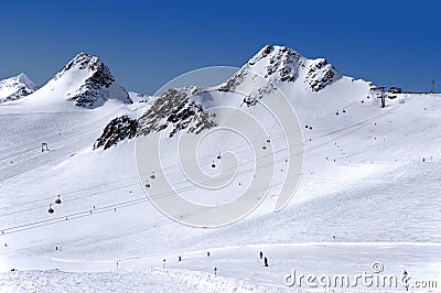 Skiing on Tiefenbach glacier in Solden Stock Photo
