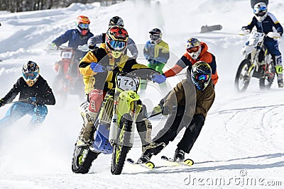 Skijoring in Gosau Gmunden District, Salzkammergut, Upper Austria, Austria Editorial Stock Photo