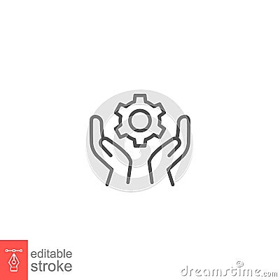 Skill ability icon. Skilled employee. Gear and hand symbol of talents abilities Vector Illustration