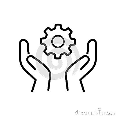 Skill ability icon. Skilled employee. Gear and hand symbol of talents abilities. Leadership capability, competency outline style. Cartoon Illustration