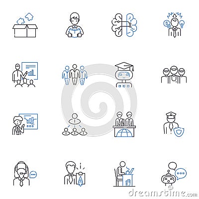 Skill-building line icons collection. Adaptability, Creativity, Critical thinking, Leadership, Time management, Focus Vector Illustration