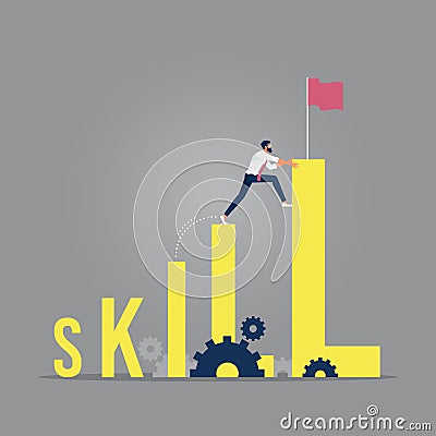 Skill development concept-training and coach for positive progress and smart labor Vector Illustration