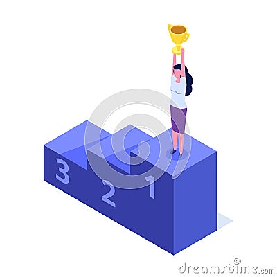 Skill level, education level and staff. The path to success isometric consept. Vector Illustration