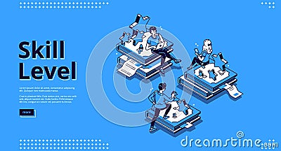 Skill level isometric landing page, education Vector Illustration